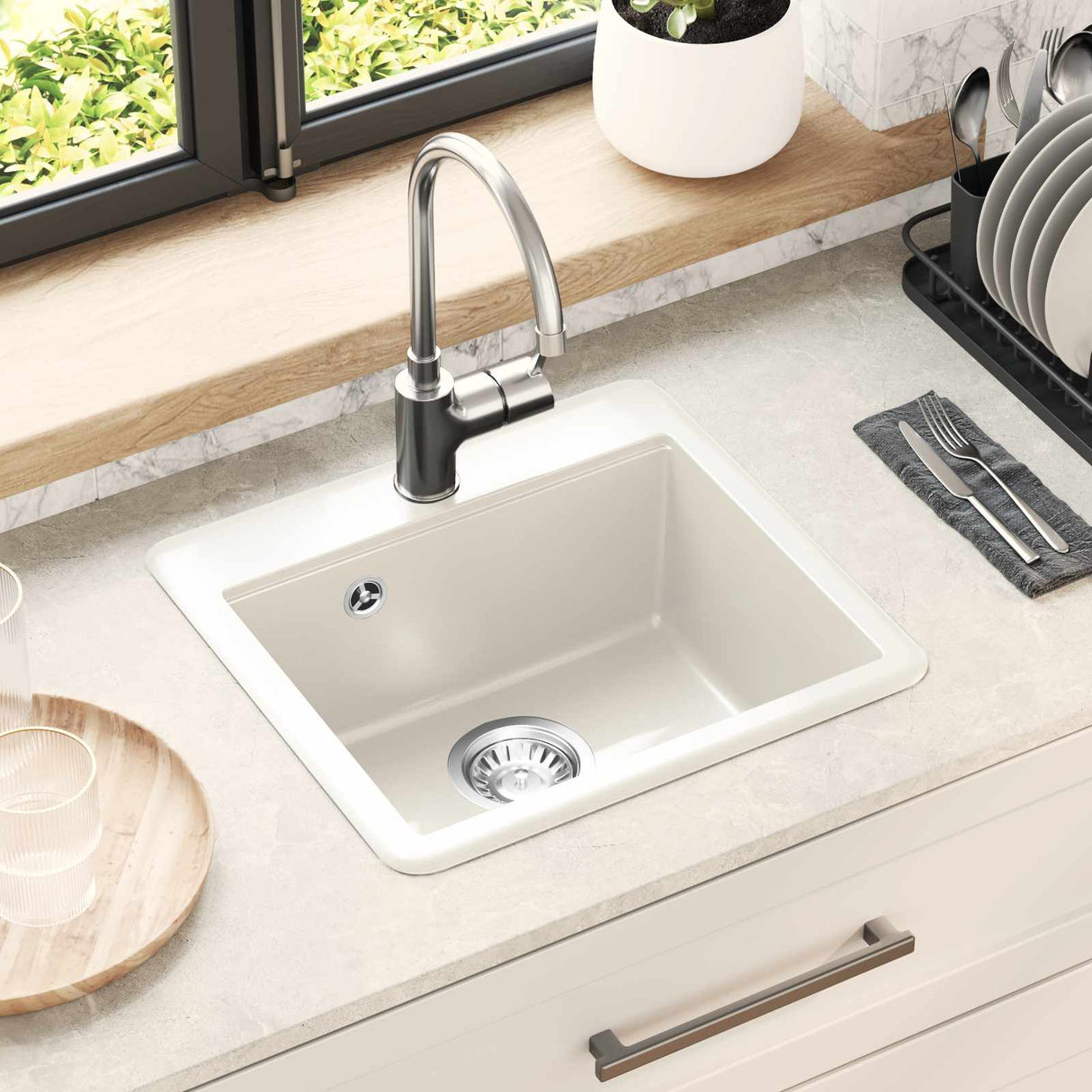vidaXL Wasbak Zwart 470 x 440 mm Graniet