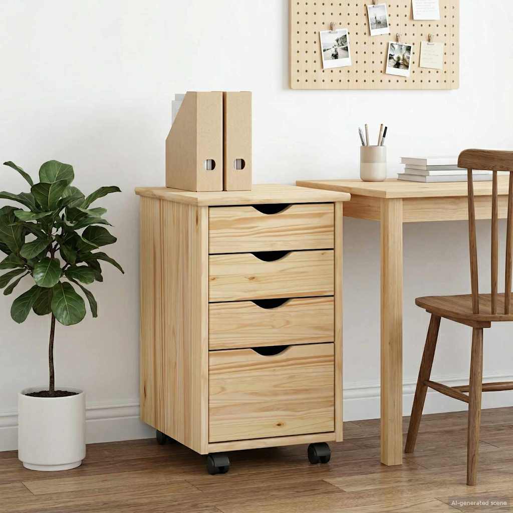 vidaXL Rolling Cabinet with Wheels White 34 x 39 x 56 cm Solid Pinewood