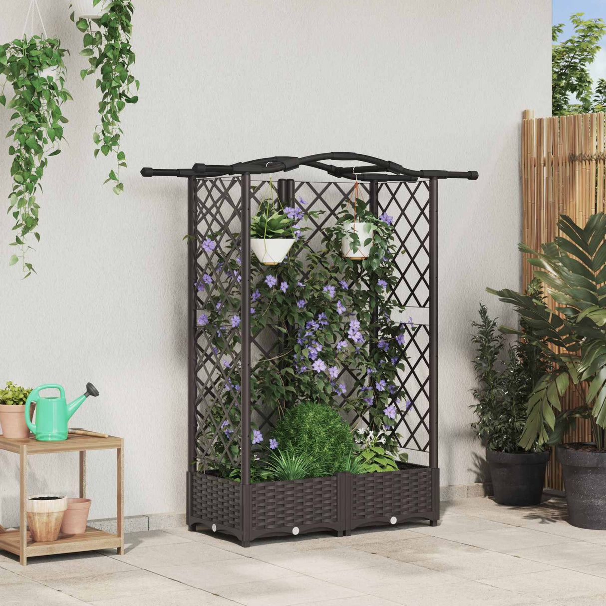 vidaXL Verhoogd Bed met Trellis en Dak Bruin 124 x 40 x 129 cm PP