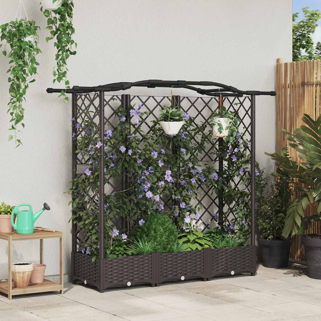 vidaXL Verhoogd Bed met Trellis en Dak Bruin 124 x 40 x 129 cm PP
