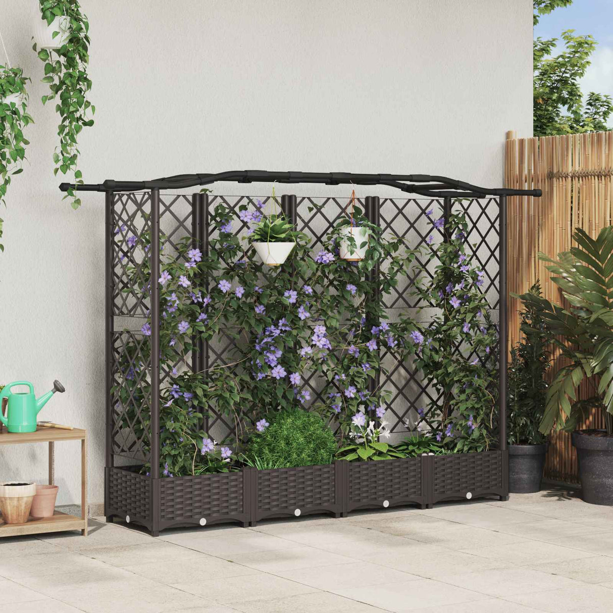 vidaXL Verhoogd Bed met Trellis en Dak Bruin 124 x 40 x 129 cm PP
