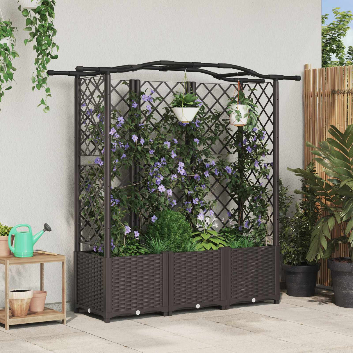 vidaXL Verhoogd Bed met Trellis en Dak Bruin 124 x 40 x 129 cm PP