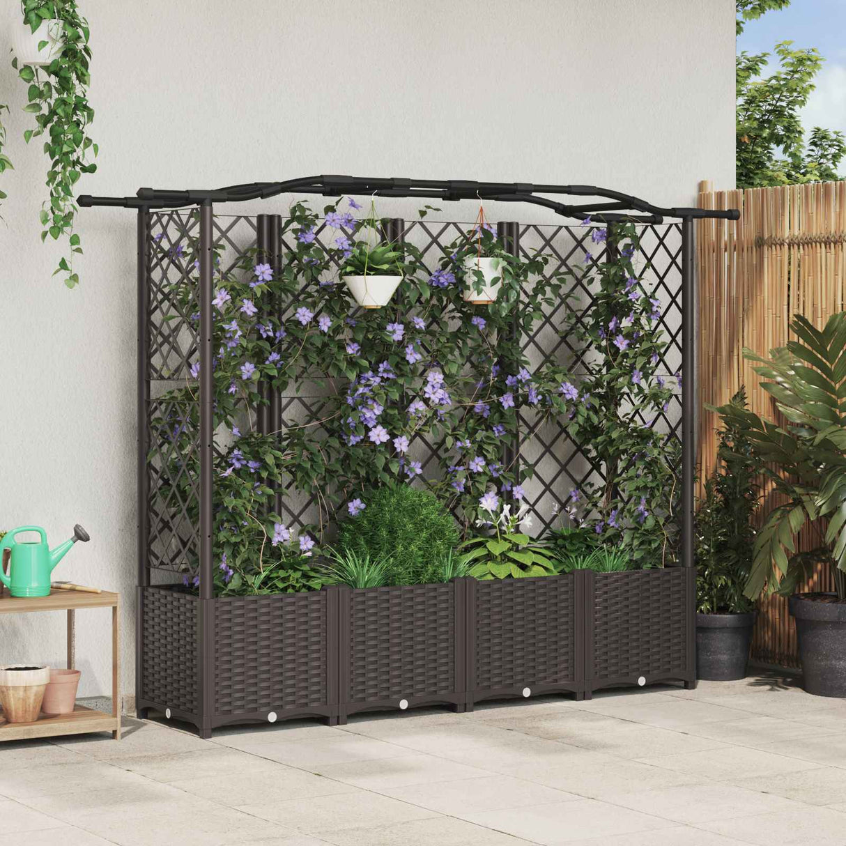 vidaXL Verhoogd Bed met Trellis en Dak Bruin 124 x 40 x 129 cm PP