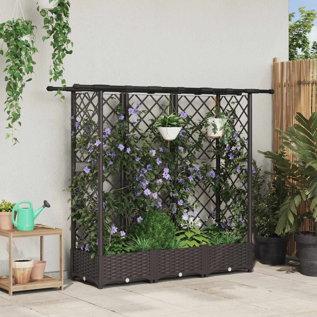 vidaXL Verhoogd Bed met Trellis en Dak Bruin 124 x 40 x 129 cm PP