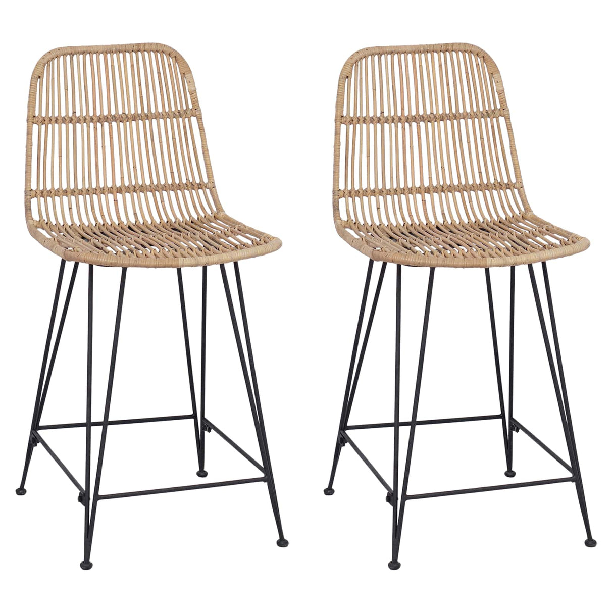 vidaXL Barkruk 2 pcs Naturel 44 x 54 x 96 cm Riet en Staal