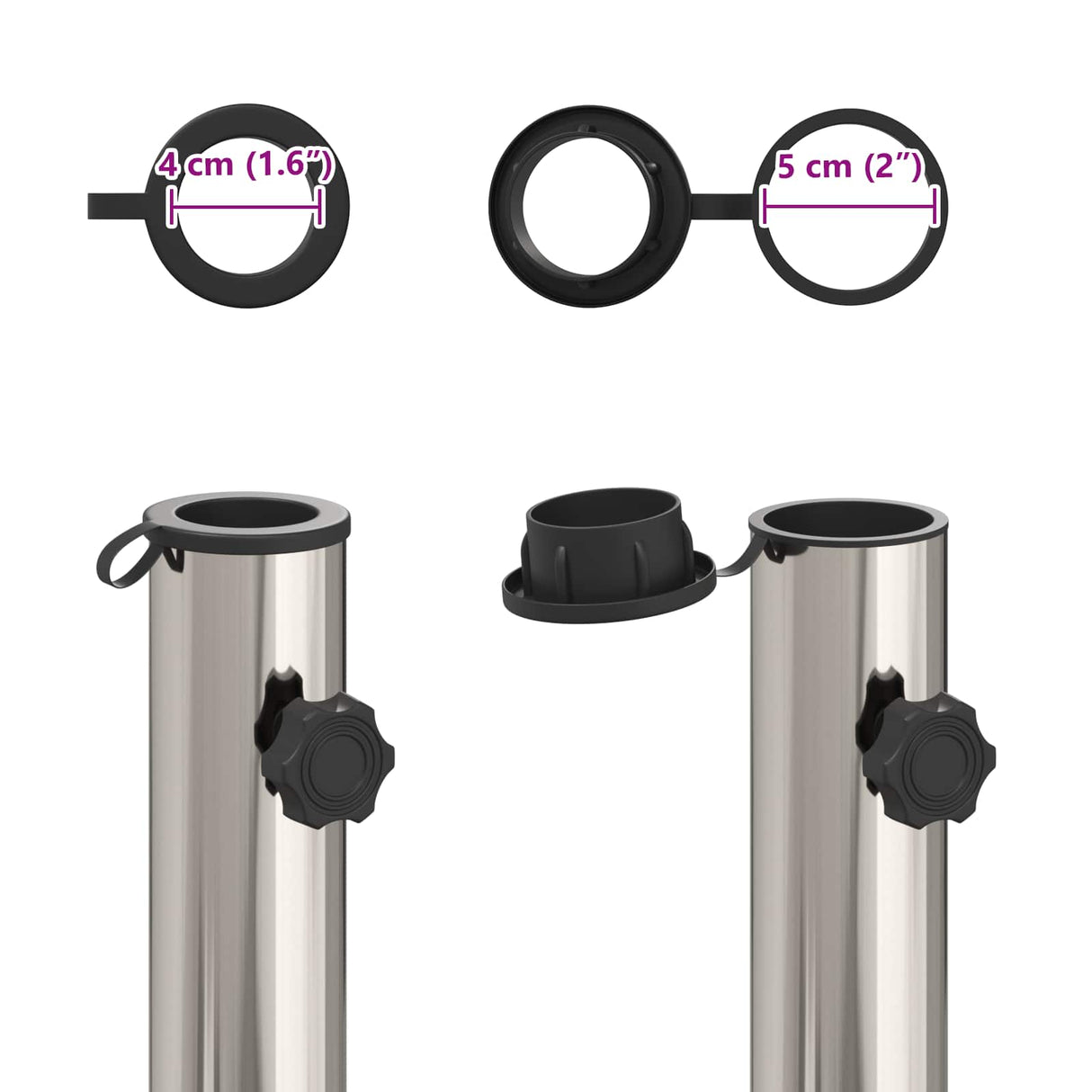 vidaXL Parasolvoet voor 40-50 mm paal 26.75 kg Zwart Graniet en RVS