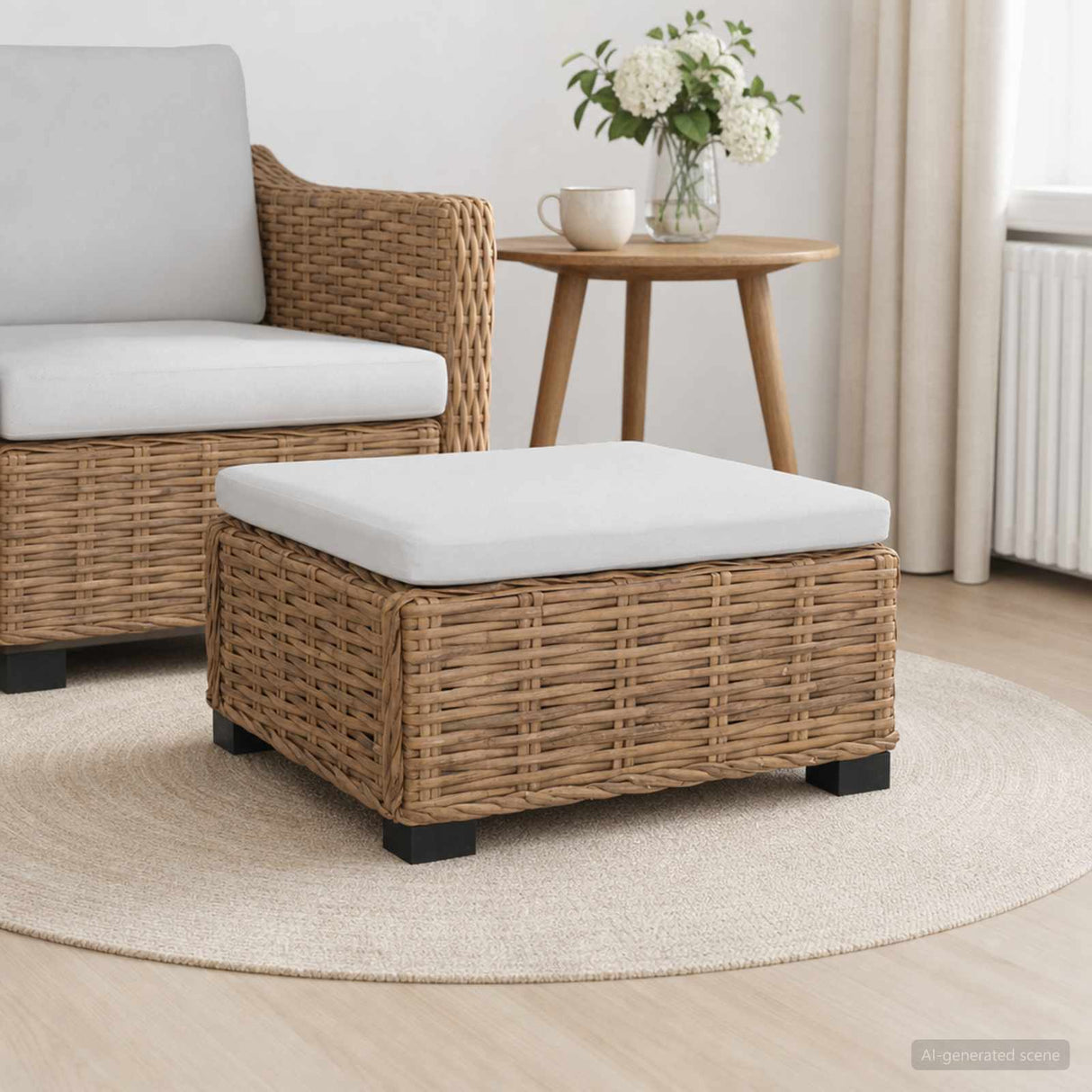 vidaXL Footrest with Cushion GENDT Natural Rattan Natural