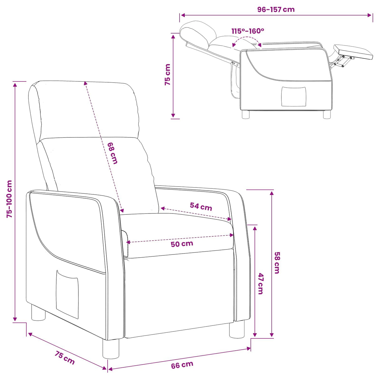 vidaXL Recliner Light Grey Fabric