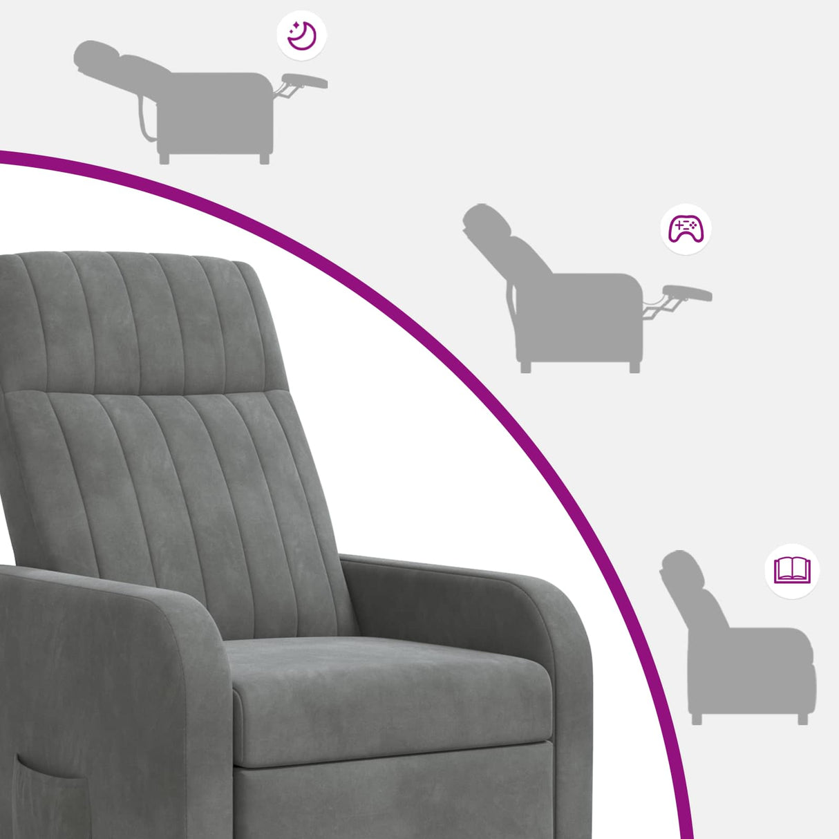 vidaXL Recliner Lichtgrijs fluweel