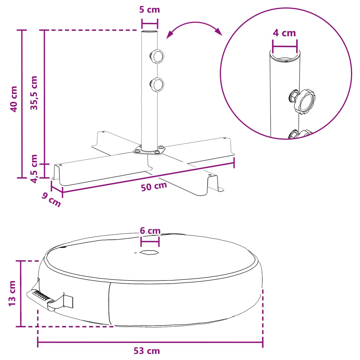vidaXL Terras Parasolvoet 50 x 50 cm Staal Zwart