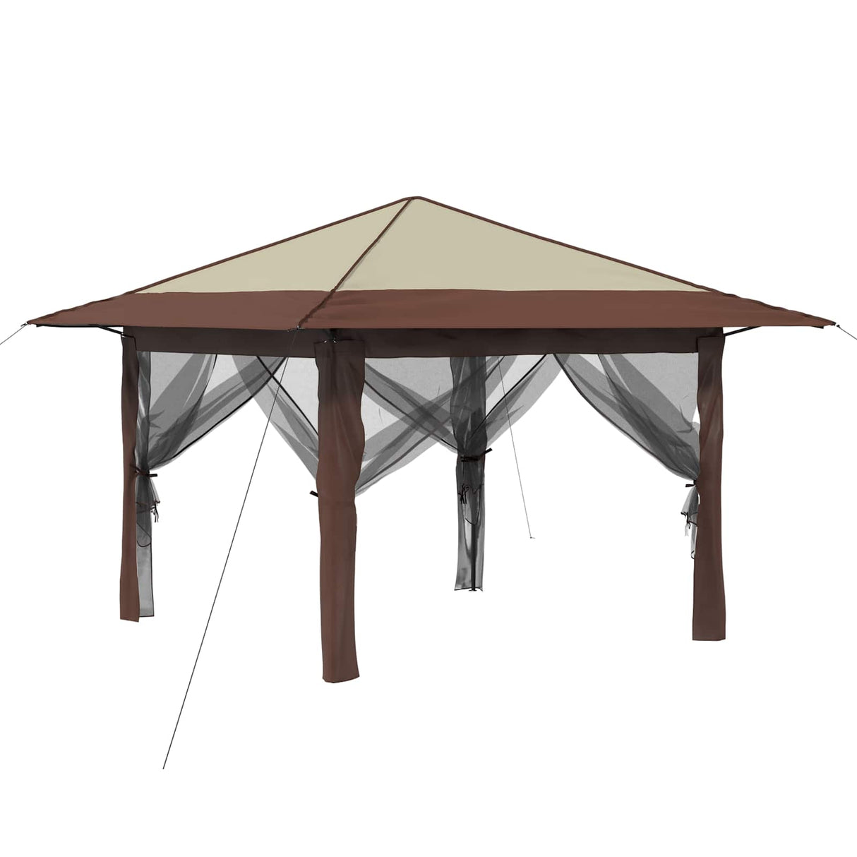 vidaXL Tuinpaviljoen met 4 Zijwanden 3,3 x 3,3 m Crème en bruin