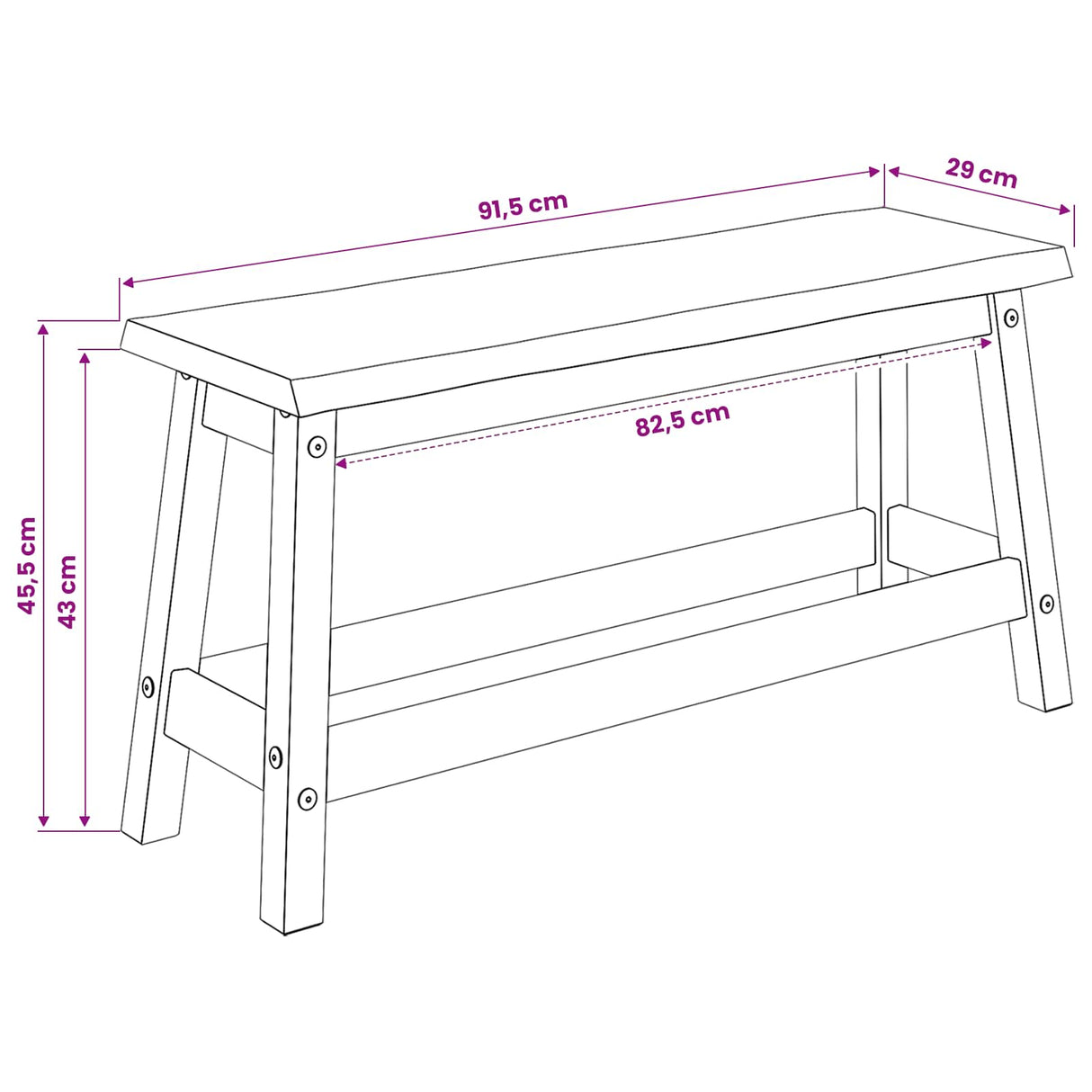 VidaXL Eetbank EKAI Zwart 91,5 x 29 x 45,5 cm Massief grenenhout