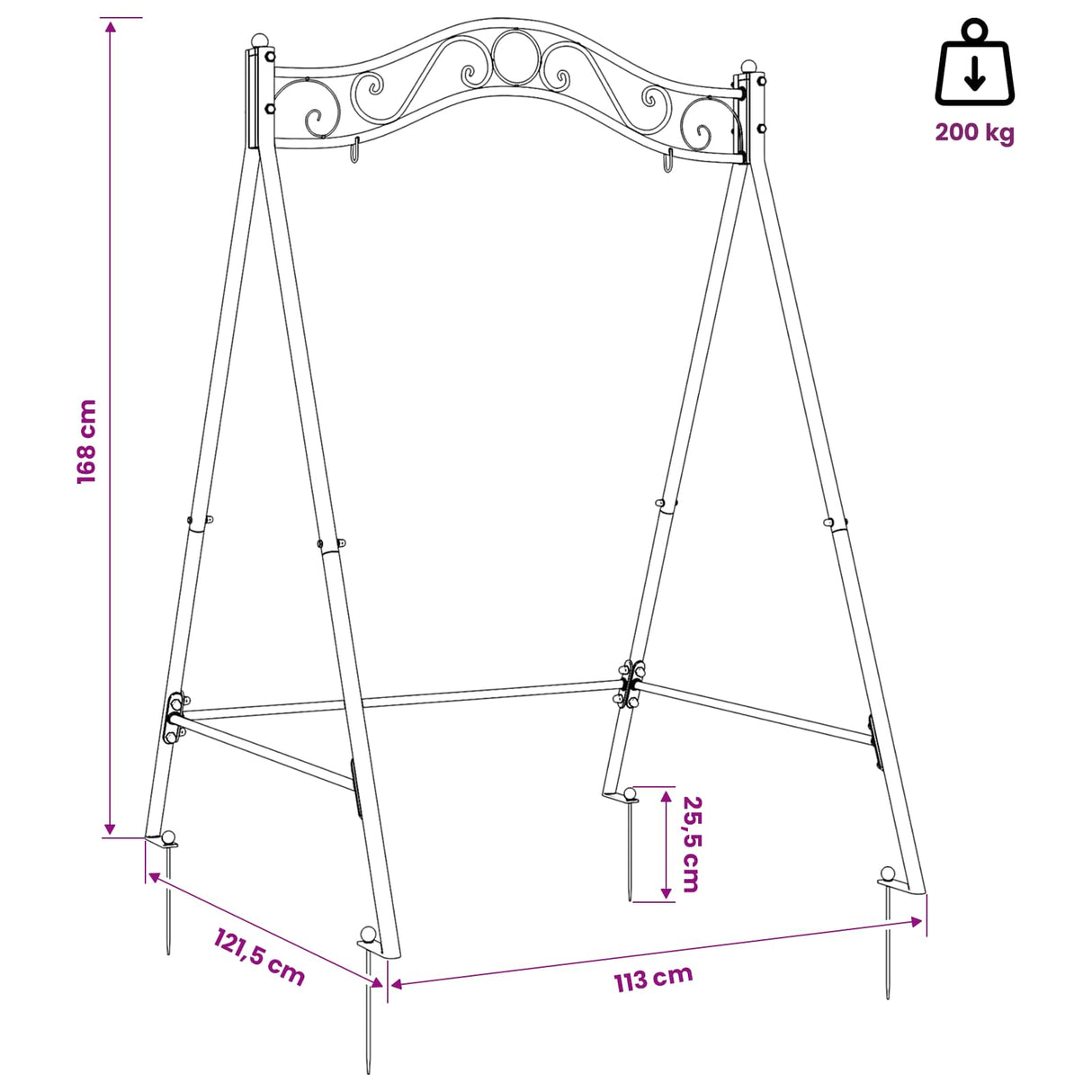 vidaXL Swing Frame Antiek wit 113 x 121,5 x 168 cm Staal