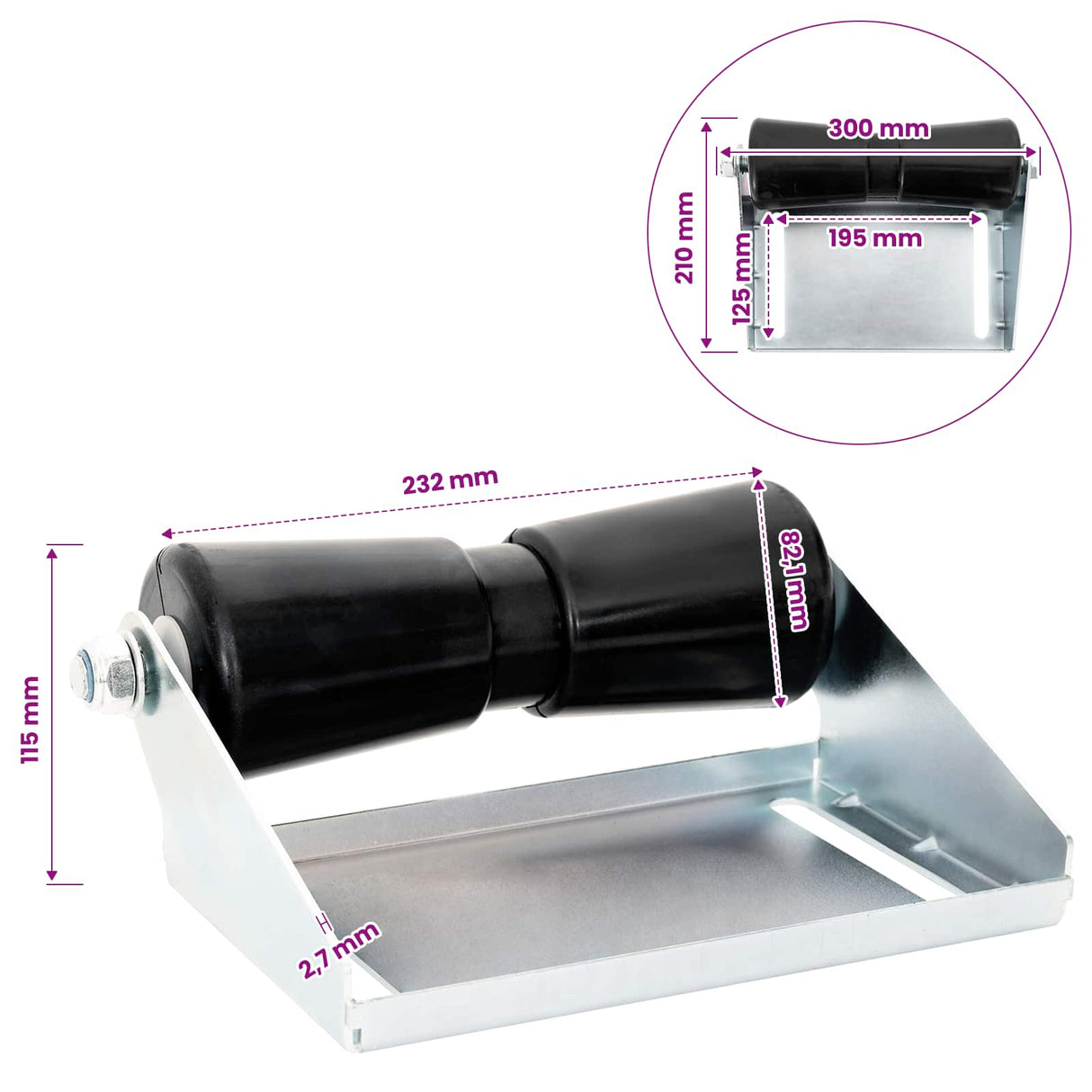 vidaXL Boot Trailer Roller met Beugel 20,3 cm Gegalvaniseerd staal