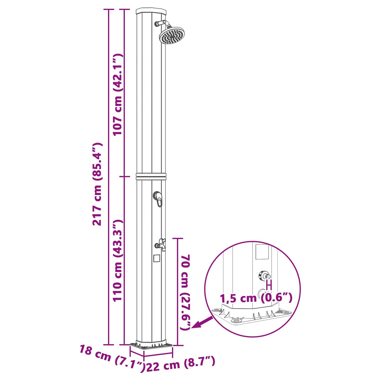 vidaXL Zonne-douche met douchekop en kraan 40 l PVC, ABS, Zinklegering