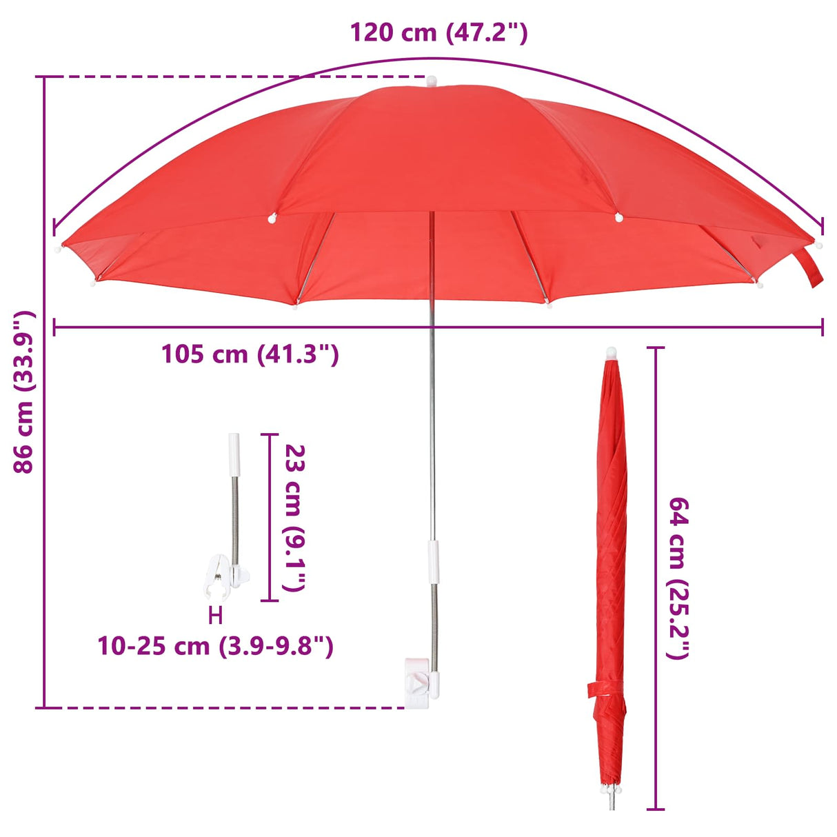 vidaXL Parasol with Clamp 2 pcs Flint Red Ø 105 x 86 cm