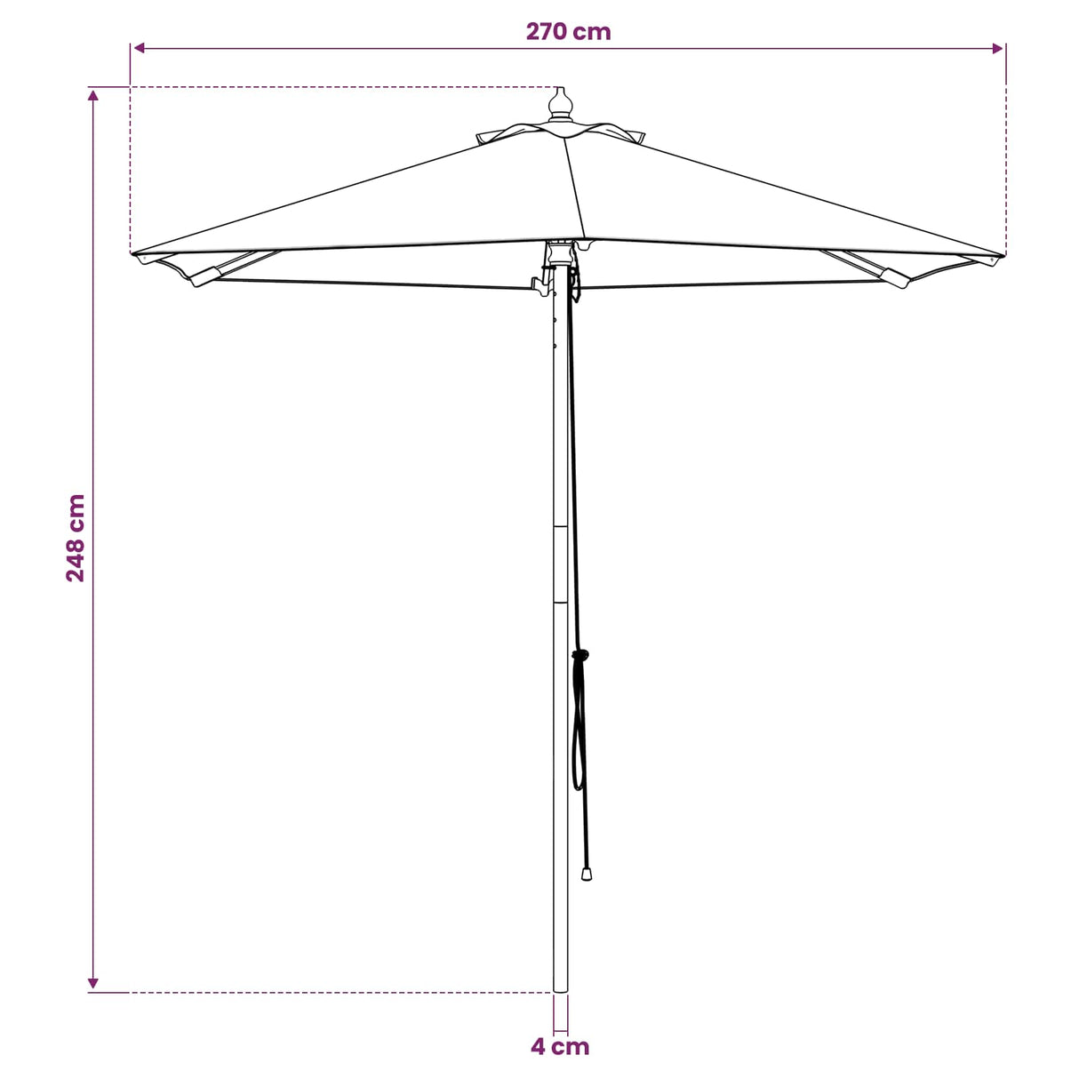 vidaXL Tuinparasol Ø 240 x 237 cm massief eucalyptushout Antraciet