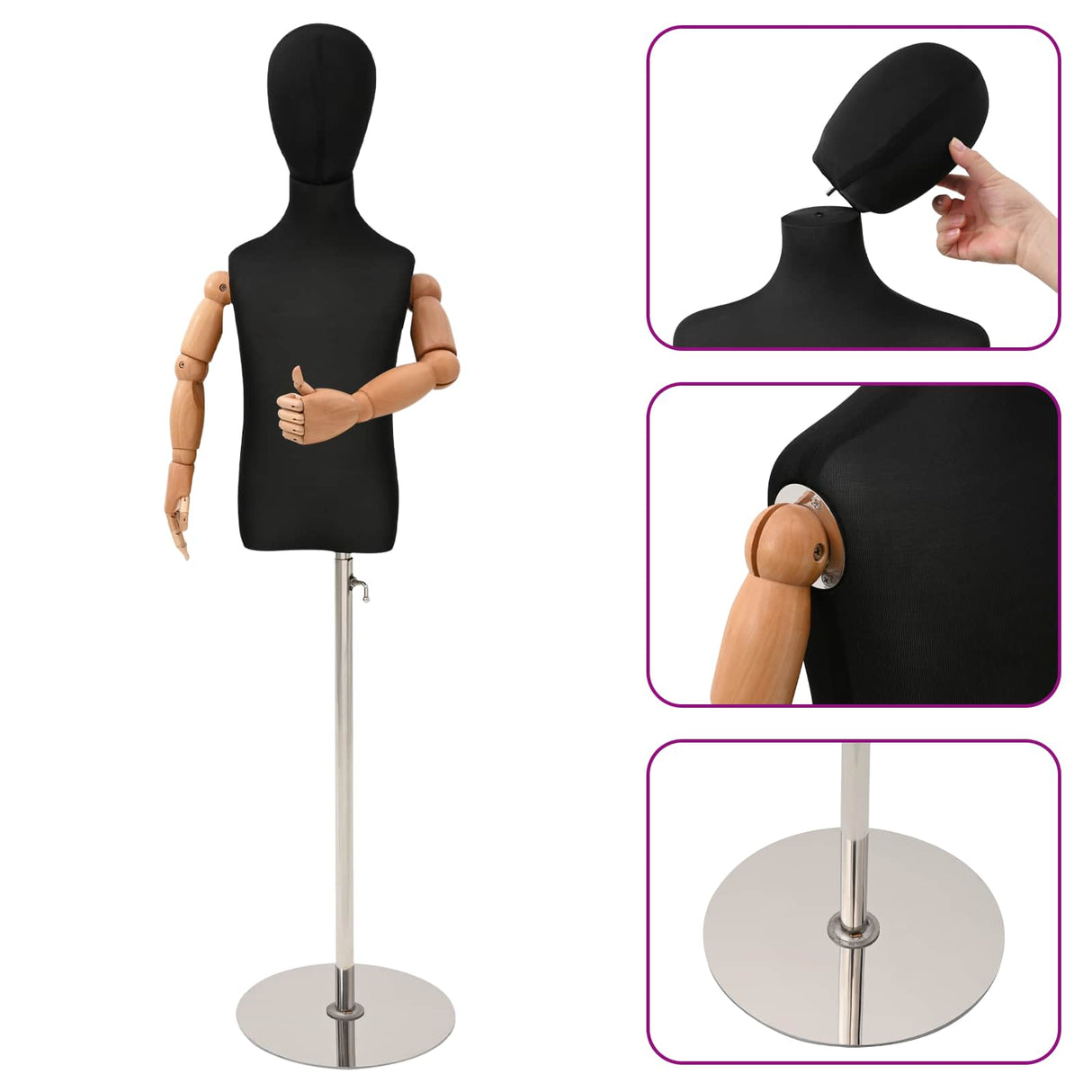 vidaXL Adjustable 120-150 cm Mannequin with Base Unisex PP White