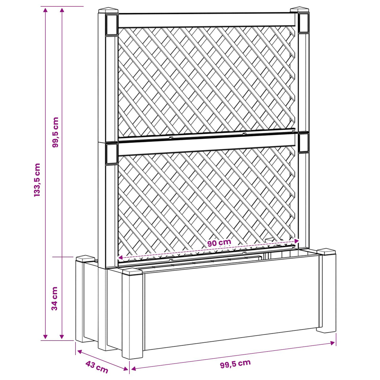 vidaXL Grote plantenbak met trellis Wit 99,5 x 43 x 133,5 PP