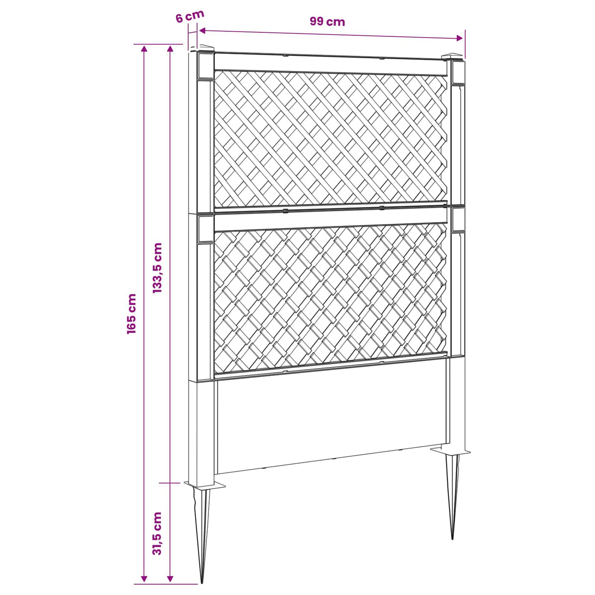 vidaXL Trellis met Spike Wit 99 x 6 x 165 cm PP