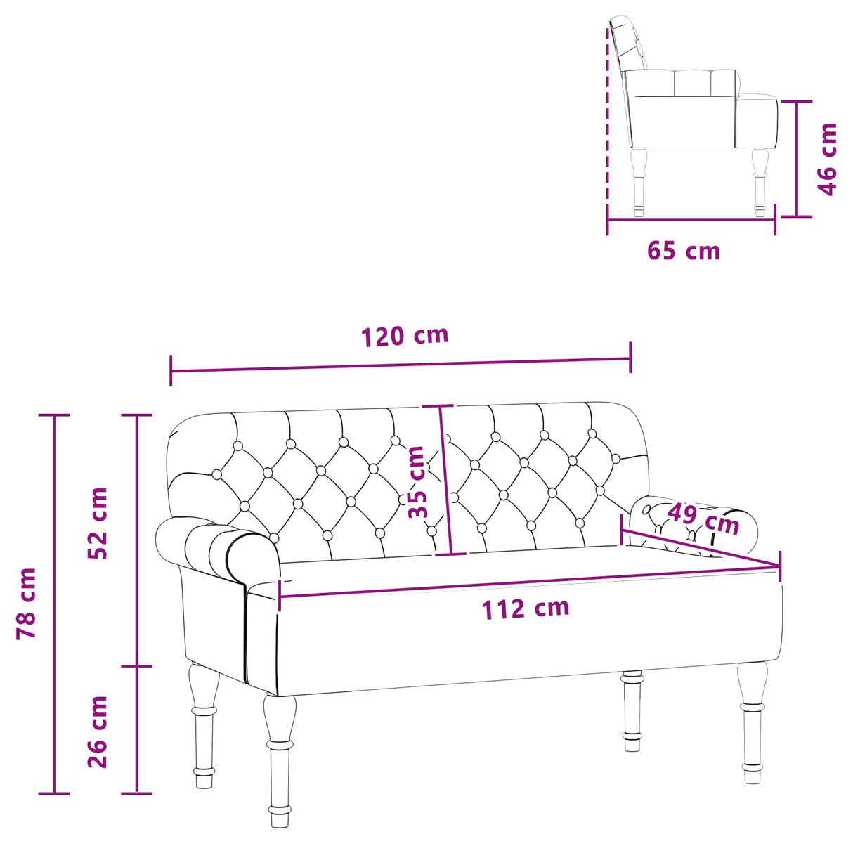 vidaXL Lovingseat met knoopge tuft Bruin 120 x 65 x 78 cm