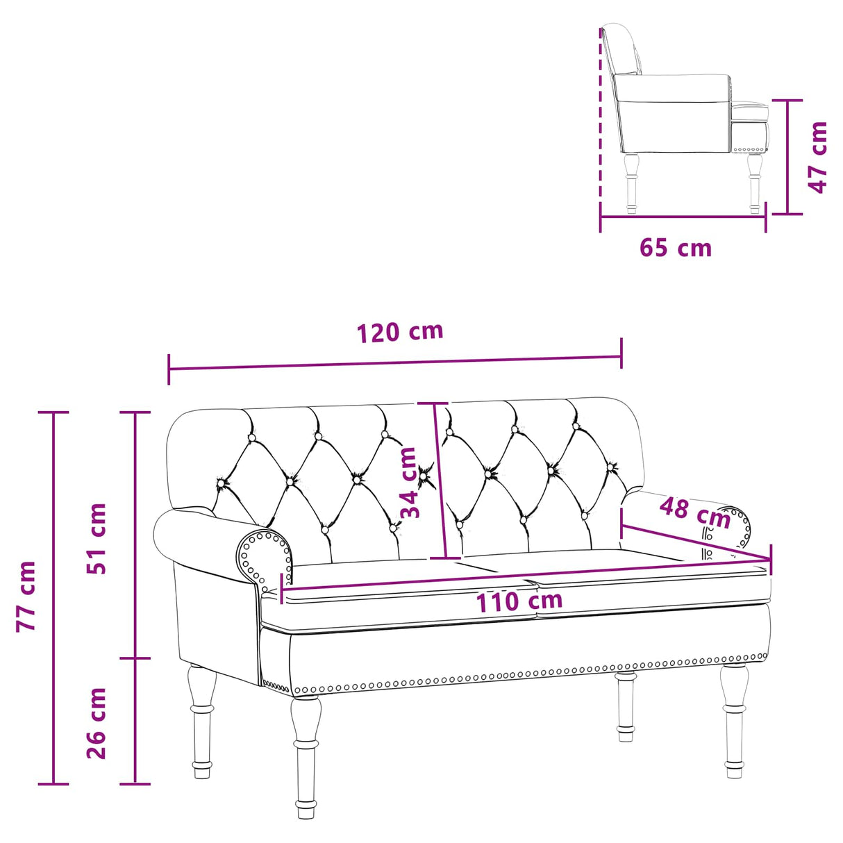vidaXL Lovingseat met knoopge tuft Zwart 120 x 65 x 77 cm Kunstleer