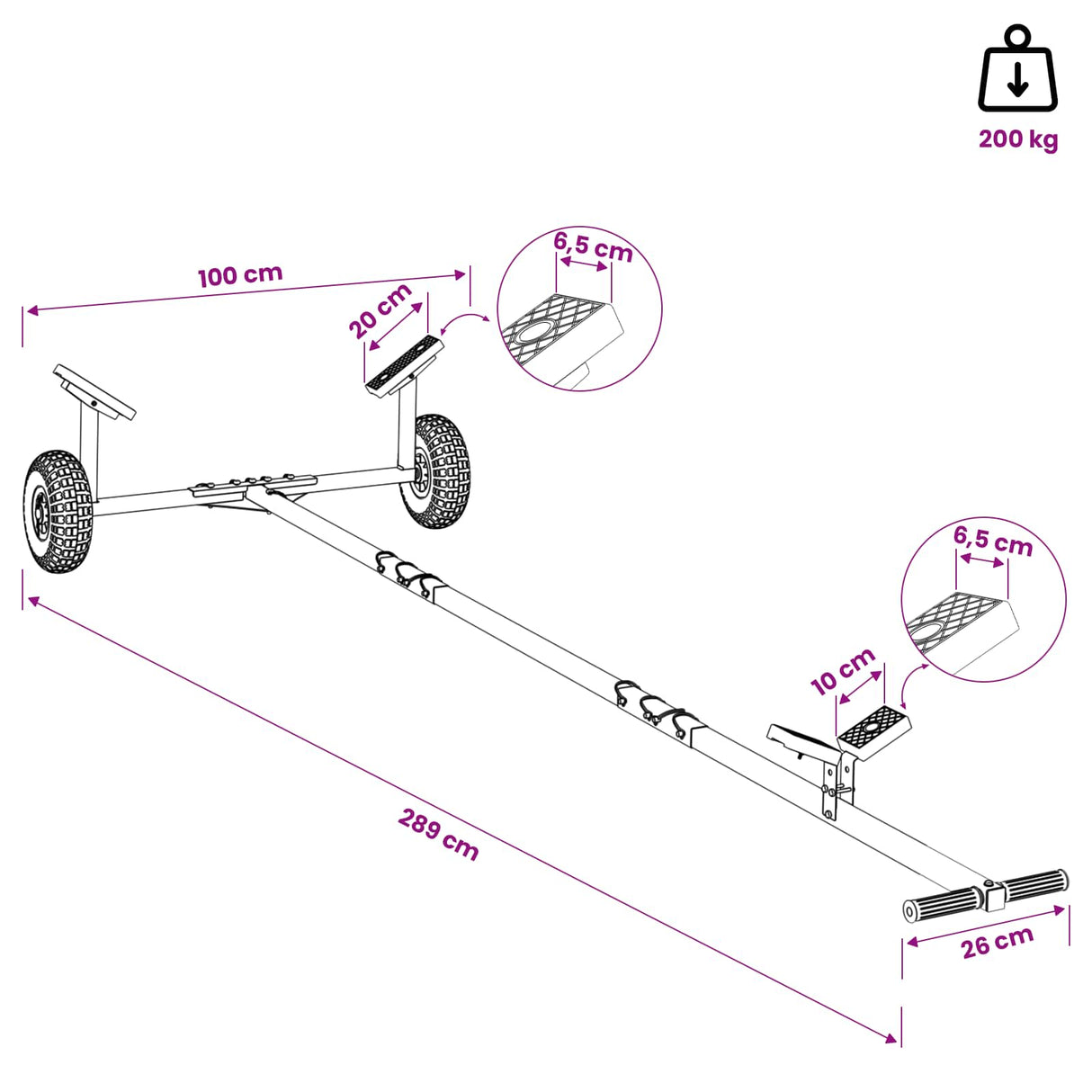 vidaXL Adjustable Boat Trailers with Pneumatic Wheels 200 kg Load Silver