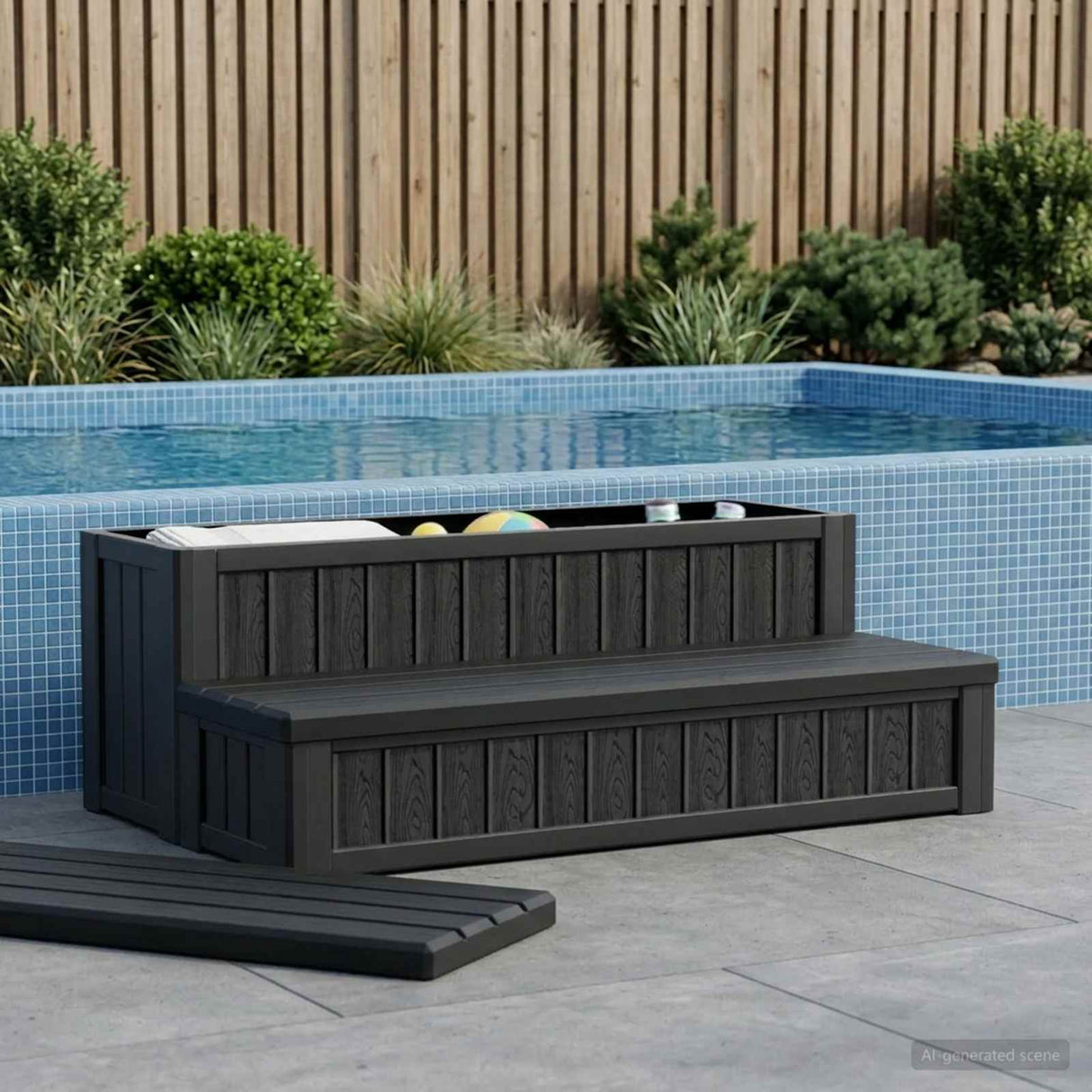 vidaXL Hot Tub Stap met Opbergruimte 2-Traps Bruin en Grijs PP
