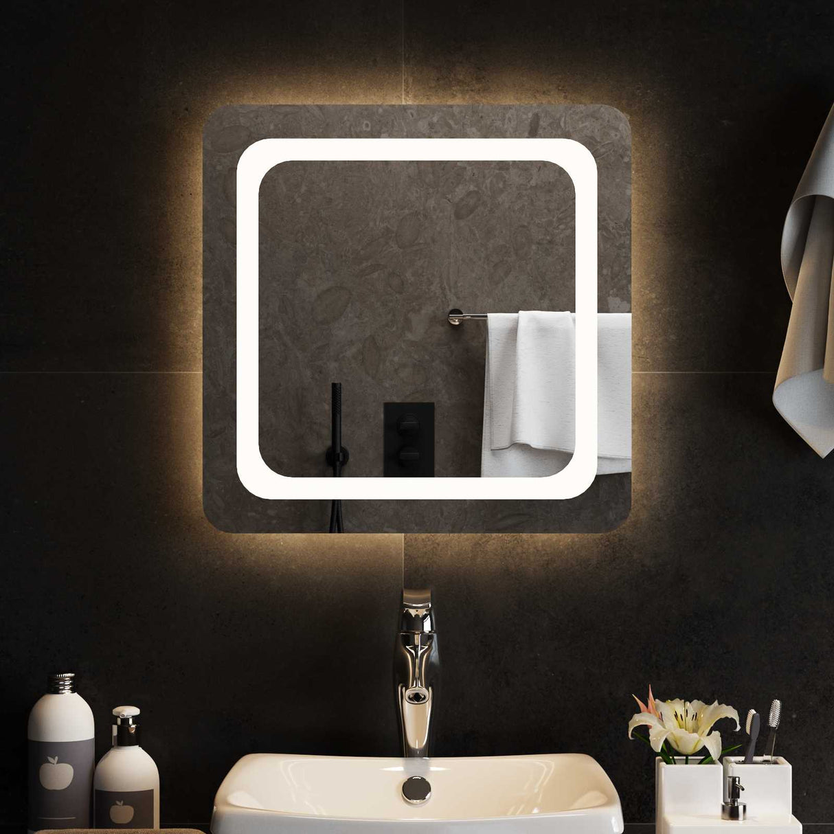 vidaXL LED Badkamerspiegel Transparant 40 x 40 cm gehard glas