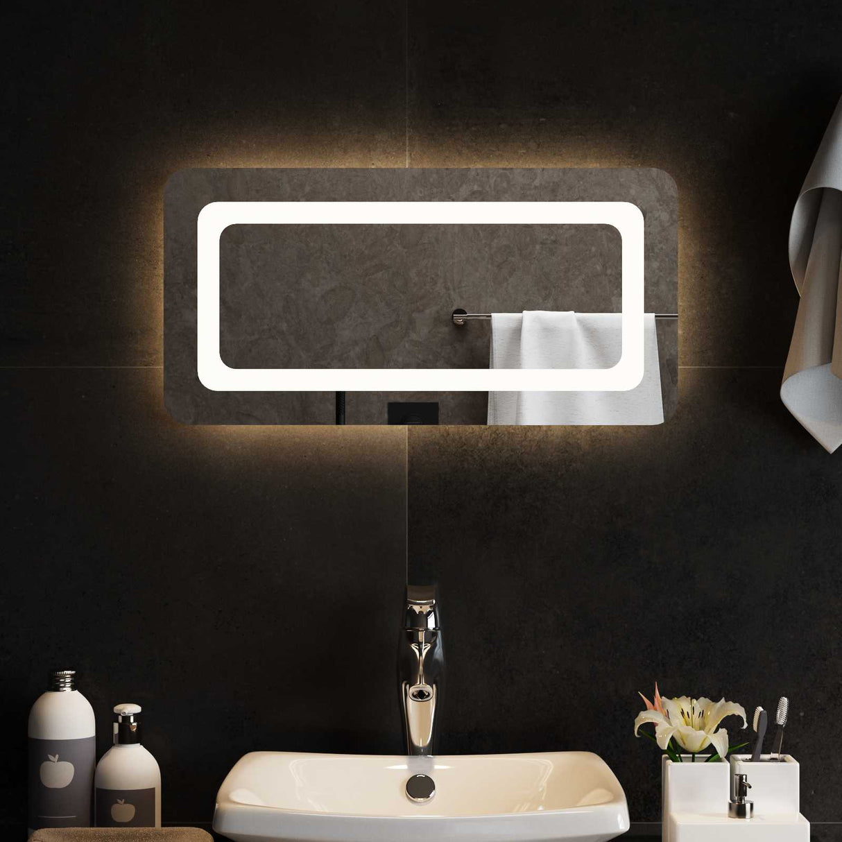 vidaXL LED Bathroom Mirror Transparent 50 x 30 cm Tempered Glass