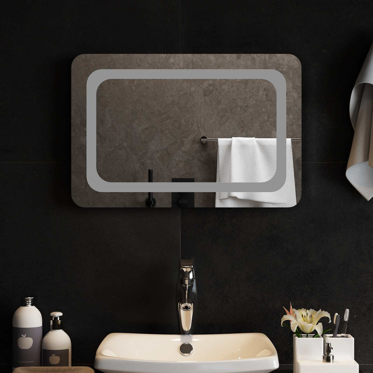 vidaXL LED Bathroom Mirror Transparent 50 x 30 cm Tempered Glass