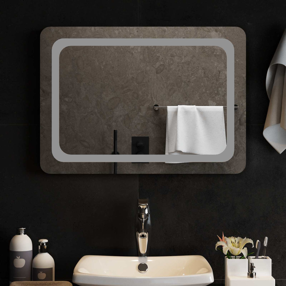 vidaXL LED Bathroom Mirror Transparent 50 x 30 cm Tempered Glass
