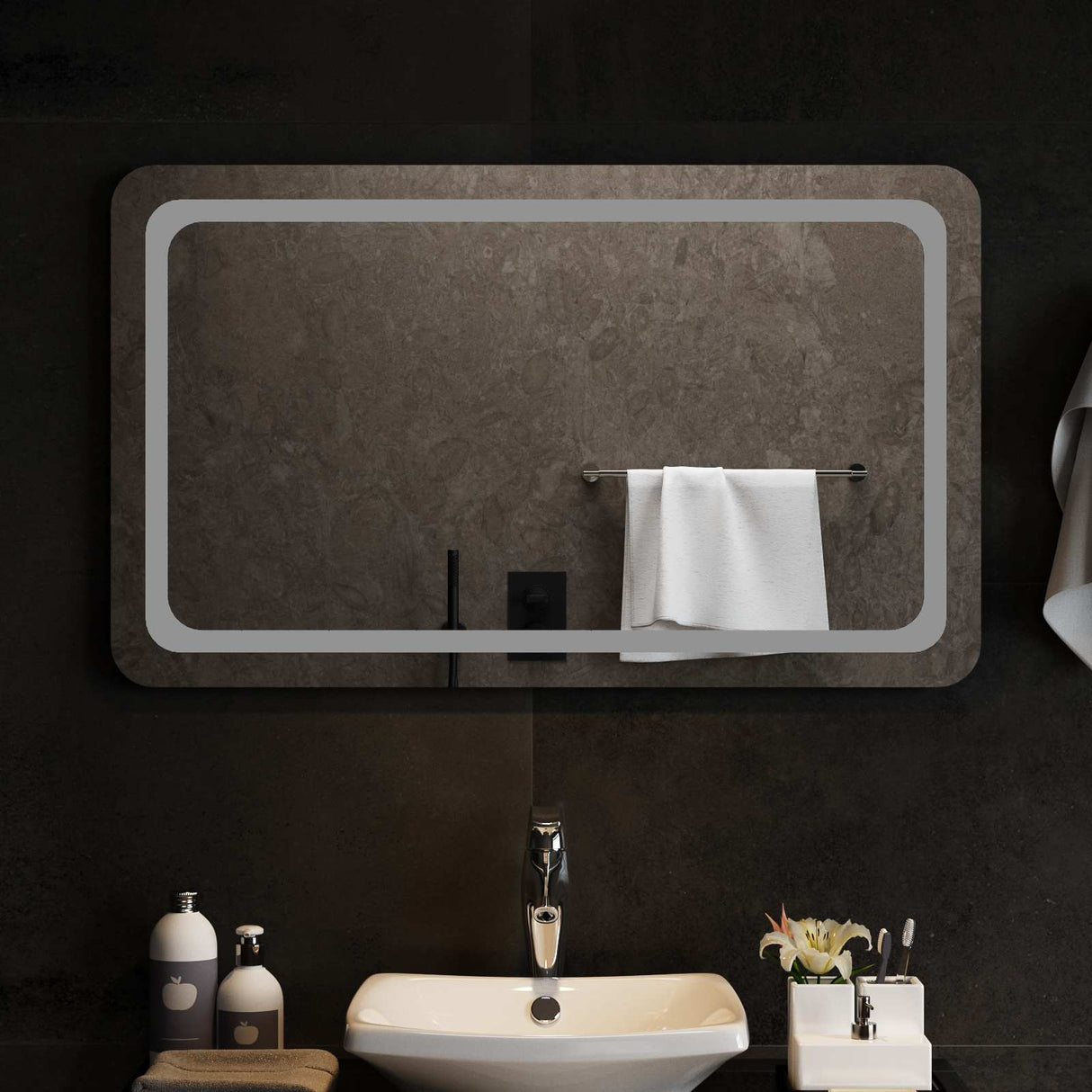 vidaXL LED Bathroom Mirror Transparent 50 x 30 cm Tempered Glass