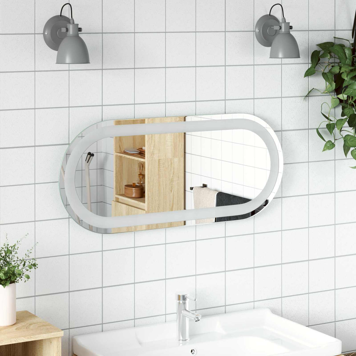 vidaXL LED Badkamerspiegel Transparant 70 x 30 cm gehard glas