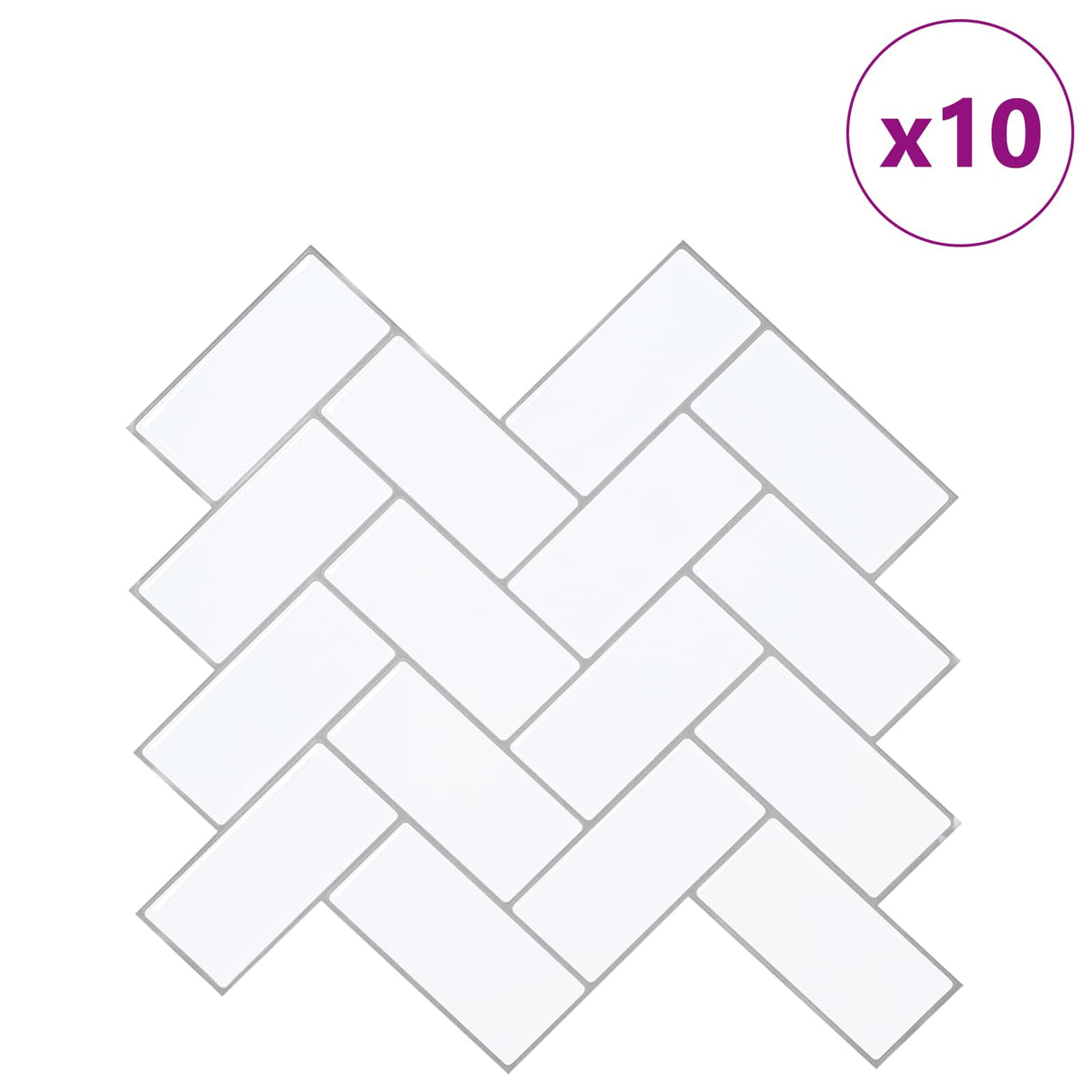 vidaXL Herringbone Tile 10 pcs White Grey 30 x 30 cm Polyurethane and PET