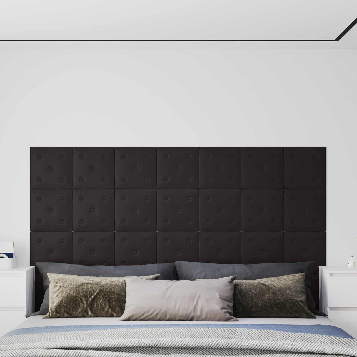 vidaXL Wand Hoofdbord 12 pcs Zwart 30 x 15 cm Kunstleer