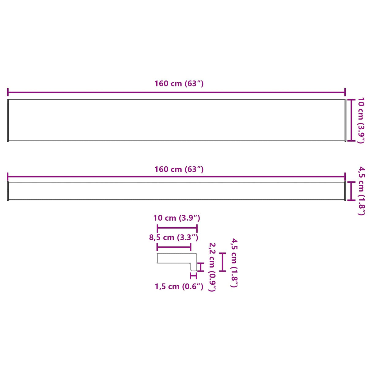vidaXL Raamdorpel Wit 60 x 10 x 4,5 cm PVC