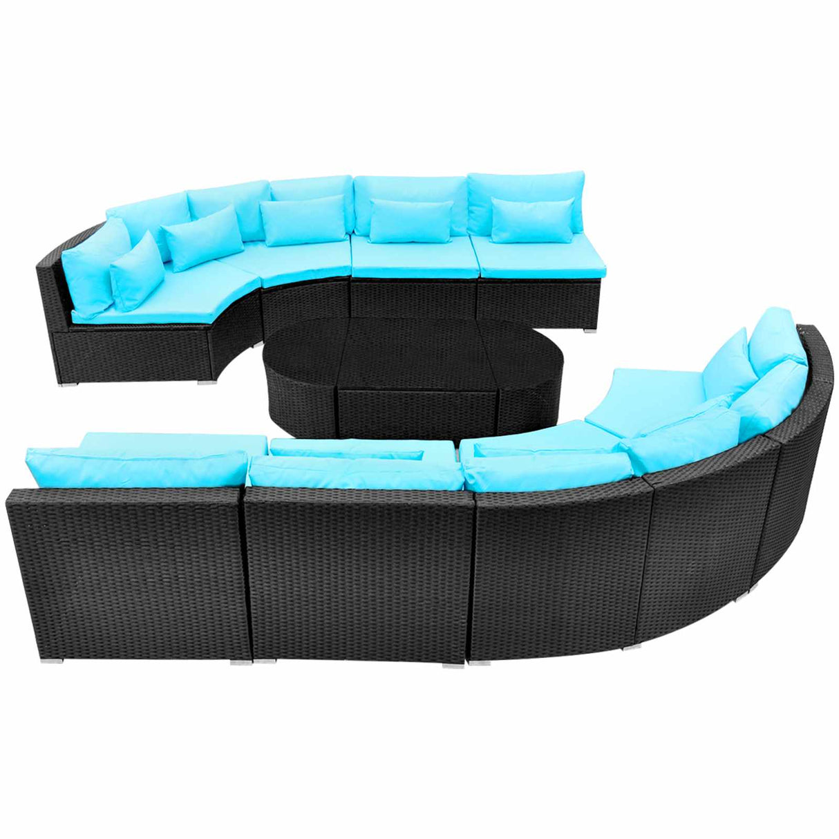 vidaXL Ronde Sofa Set 11 pcs Blauw poly rattan
