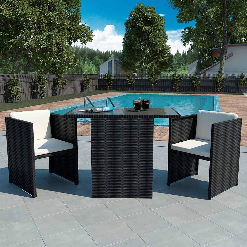 vidaXL 3-delige Bistroset met kussens poly rattan bruin