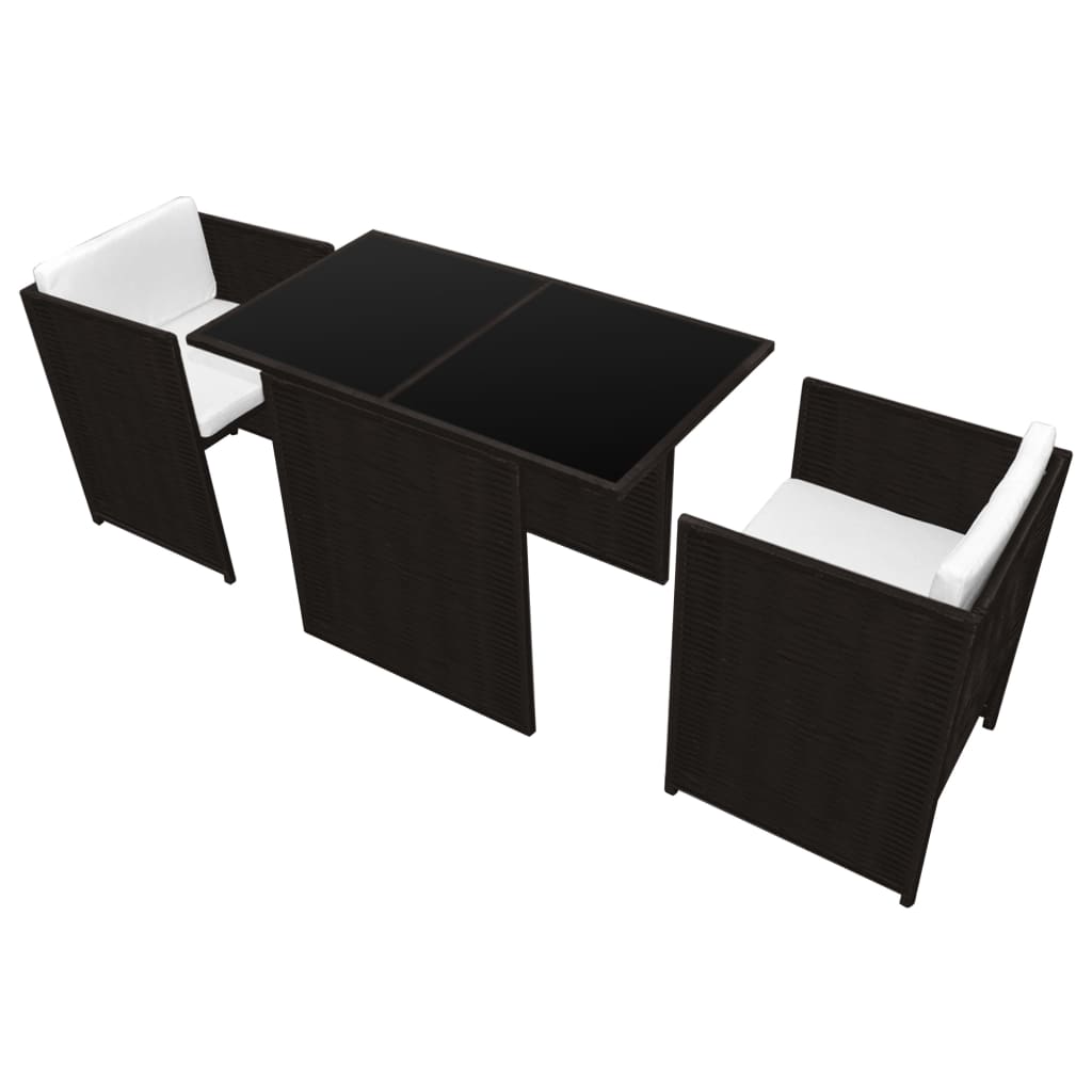 vidaXL 3-delige Bistroset met kussens poly rattan bruin