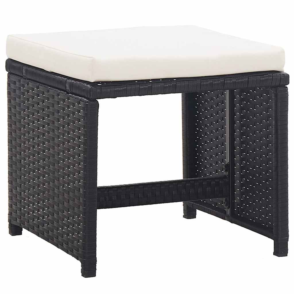 vidaXL 5-delige Tuinset met kussens poly rattan zwart