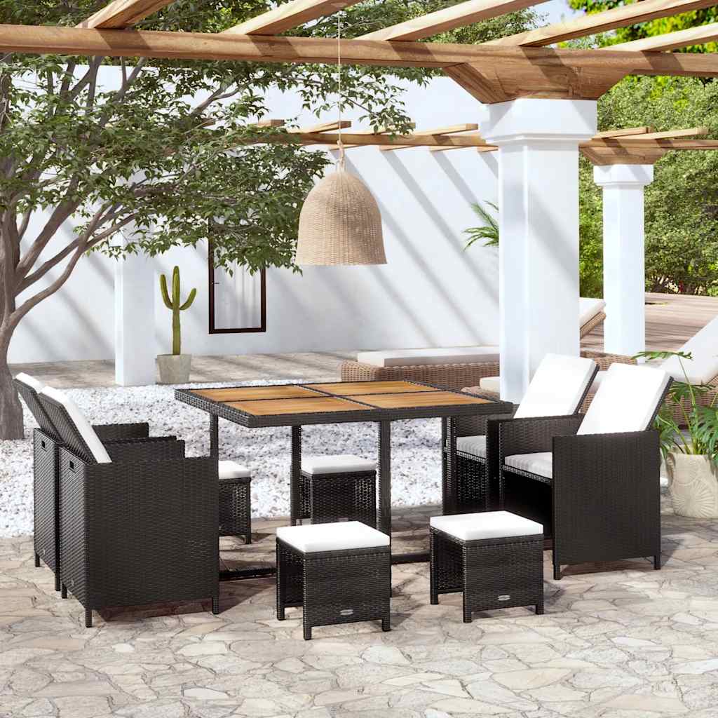 vidaXL 5-delige Tuinset poly rattan en acaciahout zwart