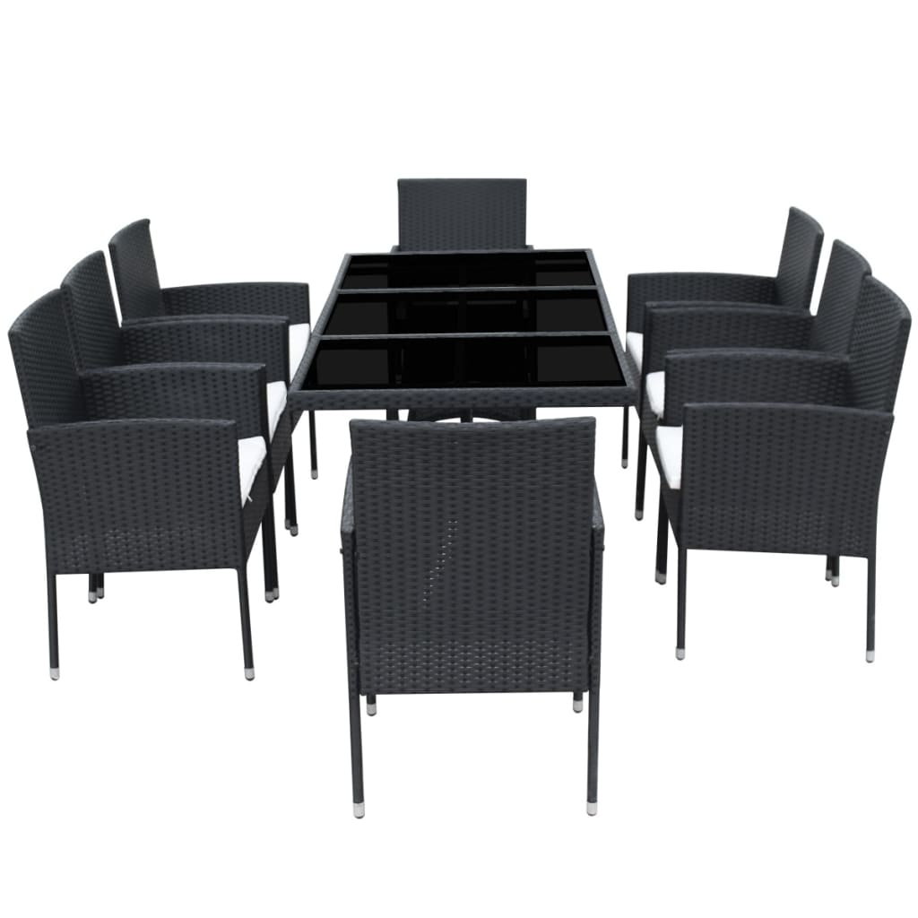 vidaXL 9-delige Tuinset met kussens poly rattan zwart