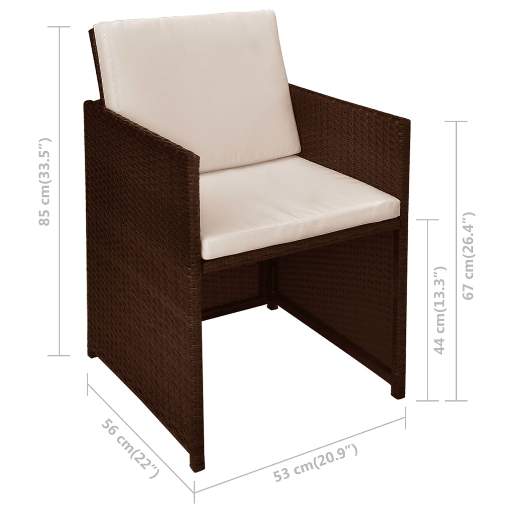 vidaXL 3-delige Bistroset met kussens poly rattan zwart