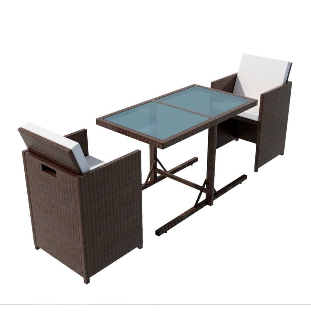 vidaXL 3-delige Bistroset met kussens poly rattan zwart