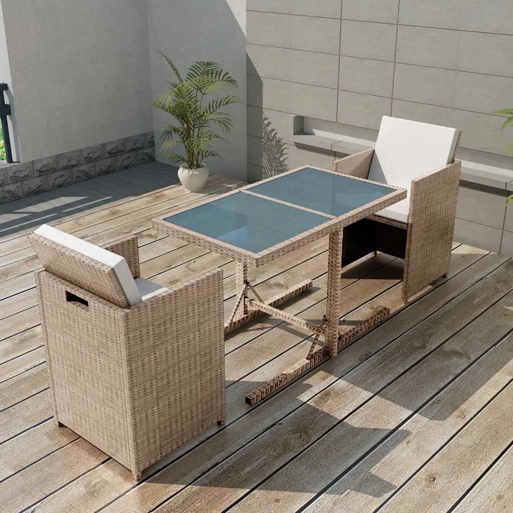 vidaXL 3-delige Bistroset met kussens poly rattan zwart