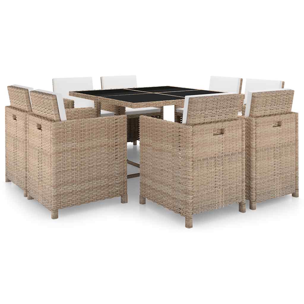 vidaXL 9-piece Garden Dining Set with Cushions Poly Rattan Beige