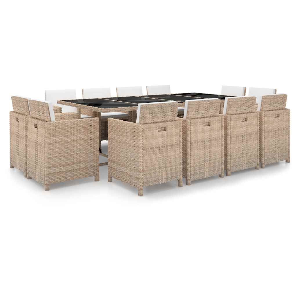 vidaXL 9-piece Garden Dining Set with Cushions Poly Rattan Beige