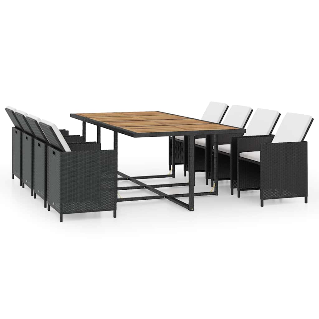 vidaXL 13-piece Garden Lounge Set with Cushions Poly Rattan Black