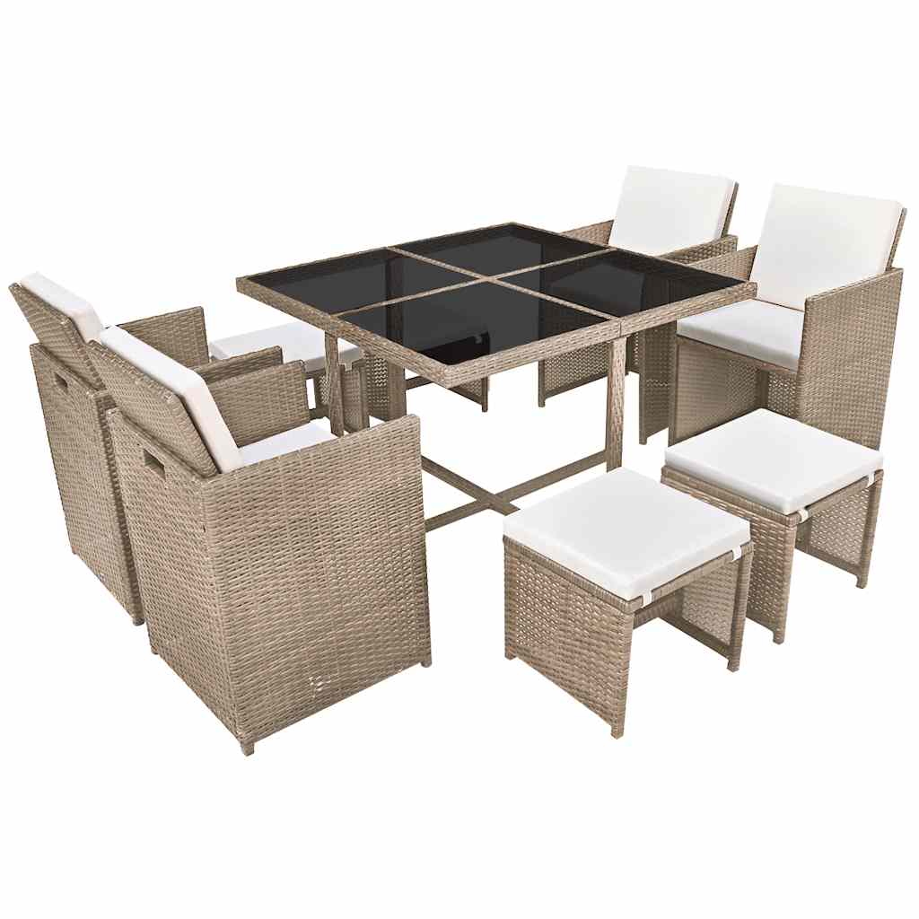 vidaXL 5-piece Garden Dining Set with Cushions Poly Rattan Beige